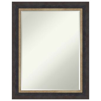 Hammered Charcoal Tan Petite Bevel Wood Bathroom Wall Mirror - Glass Size 18 X 24