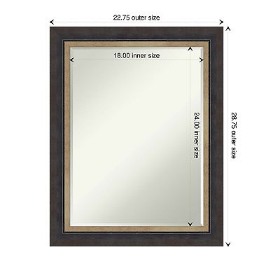 Hammered Charcoal Tan Petite Bevel Wood Bathroom Wall Mirror - Glass Size 18 X 24