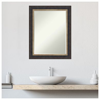 Hammered Charcoal Tan Petite Bevel Wood Bathroom Wall Mirror - Glass Size 18 X 24