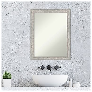 Angled Silver Non-beveled Wood Bathroom Wall Mirror