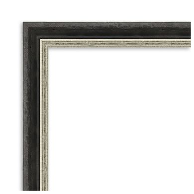 Theo Black Silver Narrow Beveled Wood Framed Bathroom Wall Mirror