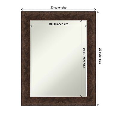 Warm Walnut Petite Bevel Wood Bathroom Wall Mirror - Glass Size 18 X 24