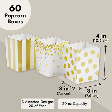 60 Pack Mini Popcorn Boxes For Party Treats, Movie Night Decorations, 3x4 In