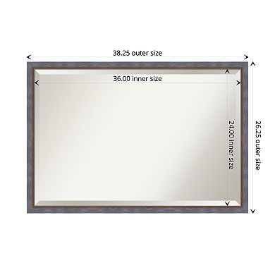 Two Tone Blue Copper Beveled Wood Framed Bathroom Wall Mirror