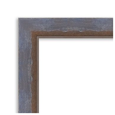 Two Tone Blue Copper Beveled Wood Framed Bathroom Wall Mirror