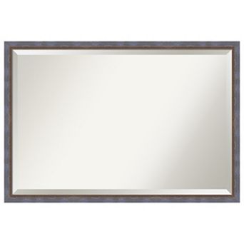 Two Tone Blue Copper Beveled Wood Framed Bathroom Wall Mirror