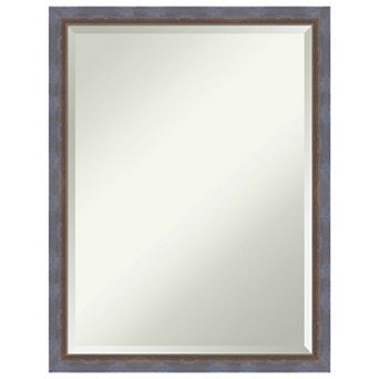 Two Tone Blue Copper Beveled Wood Framed Bathroom Wall Mirror