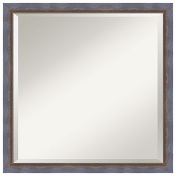 Two Tone Blue Copper Beveled Wood Framed Bathroom Wall Mirror