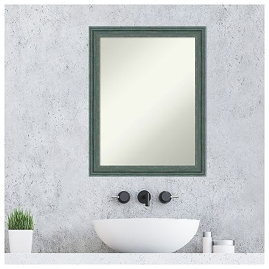 Upcycled Teal Grey Non-beveled Wood Bathroom Wall Mirror