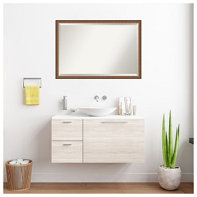 Two Tone Bronze Copper Beveled Wood Framed Bathroom Wall Mirror
