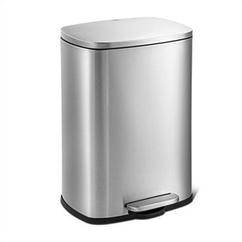 13 Gallon Brushed Stainless Steel Kitchen Trash Can With Step Open Lid