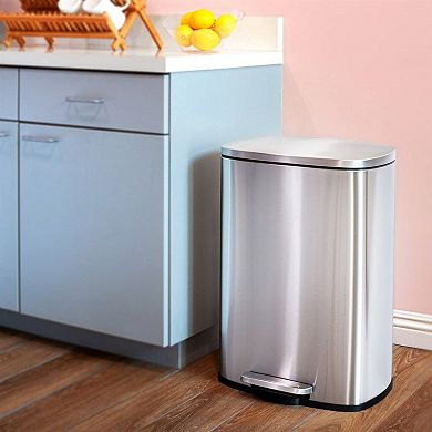 13 Gallon Brushed Stainless Steel Kitchen Trash Can With Step Open Lid