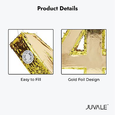 Small Gold Foil Number 4 Pinata For 4th Birthday Party Decorations, 15.5x11x3 In