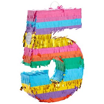 Small Rainbow Number 5 Pinata For 5th Birthday Party Supplies, 12 X 16.5 X 3 in
