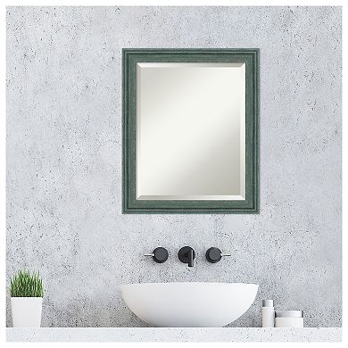 Upcycled Teal Grey Beveled Wood Framed Bathroom Wall Mirror
