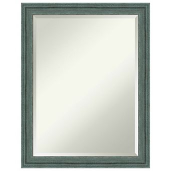Upcycled Teal Grey Beveled Wood Framed Bathroom Wall Mirror