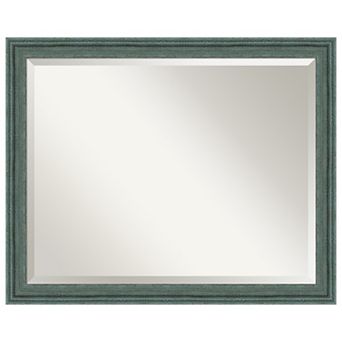 Upcycled Teal Grey Beveled Wood Framed Bathroom Wall Mirror