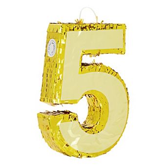 Small Number 5 Pinata, Gold Foil Fifth Birthday Party Supplies, 16 X 11 X 3"