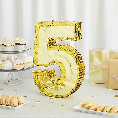 Small Number 5 Pinata, Gold Foil Fifth Birthday Party Supplies, 16 X 11 X 3"