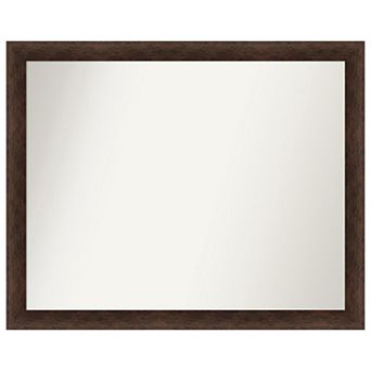 Warm Walnut Narrow Non-beveled Wood Bathroom Wall Mirror