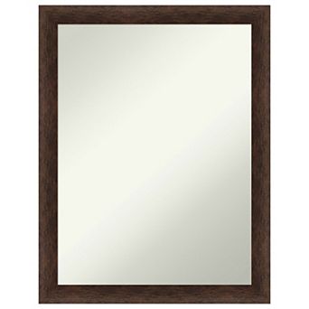 Warm Walnut Narrow Non-beveled Wood Bathroom Wall Mirror