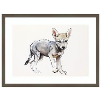 Hesitating Arabian Wolf Pup By Mark Adlington Wood Framed Wall Art Print
