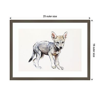 Hesitating Arabian Wolf Pup By Mark Adlington Wood Framed Wall Art Print