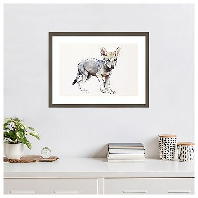 Hesitating Arabian Wolf Pup By Mark Adlington Wood Framed Wall Art Print