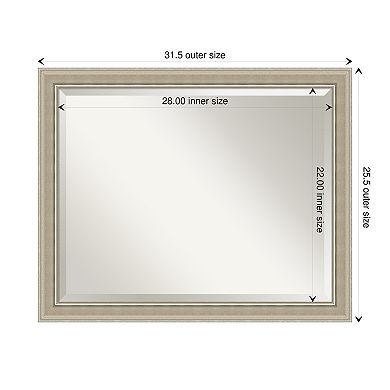 Mezzo Silver Beveled Wood Framed Bathroom Wall Mirror