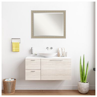 Mezzo Silver Beveled Wood Framed Bathroom Wall Mirror