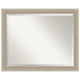 Mezzo Silver Beveled Wood Framed Bathroom Wall Mirror