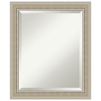 Mezzo Silver Beveled Wood Framed Bathroom Wall Mirror