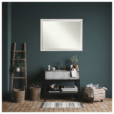 Two Tone Silver Beveled Wood Framed Bathroom Wall Mirror