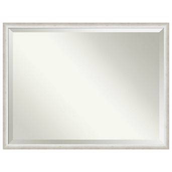 Two Tone Silver Beveled Wood Framed Bathroom Wall Mirror
