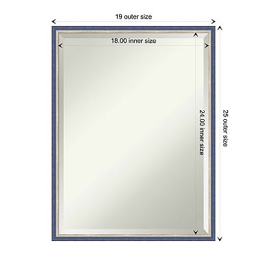 Theo Blue Narrow Beveled Wood Framed Bathroom Wall Mirror