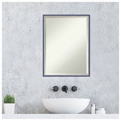 Theo Blue Narrow Beveled Wood Framed Bathroom Wall Mirror
