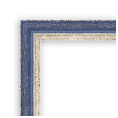 Theo Blue Narrow Beveled Wood Framed Bathroom Wall Mirror