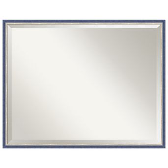 Theo Blue Narrow Beveled Wood Framed Bathroom Wall Mirror