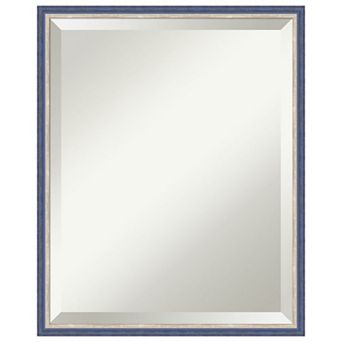Theo Blue Narrow Beveled Wood Framed Bathroom Wall Mirror
