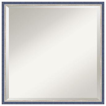 Theo Blue Narrow Beveled Wood Framed Bathroom Wall Mirror