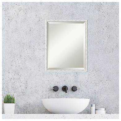 Paige White Silver Beveled Wood Framed Bathroom Wall Mirror