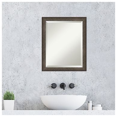 Dappled Light Bronze Narrow Beveled Wood Framed Bathroom Wall Mirror