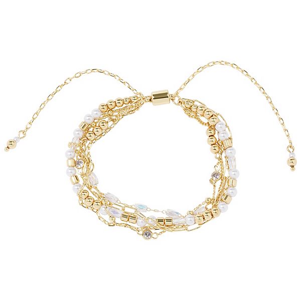 LC Lauren Conrad Gold Tone Multi-Row Simulated Pearl Pull-Tie Bracelet - White