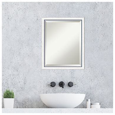 Morgan White Blue Beveled Wood Framed Bathroom Wall Mirror