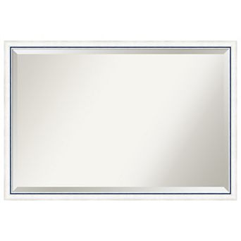 Morgan White Blue Beveled Wood Framed Bathroom Wall Mirror