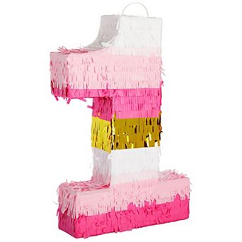Number 1 Pinata, Pink And Gold For Girls 1st Birthday Party, Small, 16.5x11x3 In