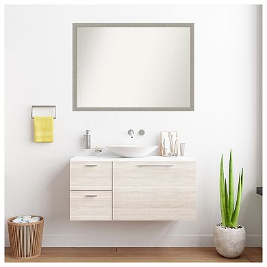 Woodgrain Stripe Grey Non-beveled Wood Bathroom Wall Mirror