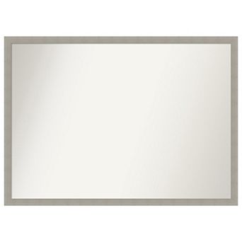 Woodgrain Stripe Grey Non-beveled Wood Bathroom Wall Mirror