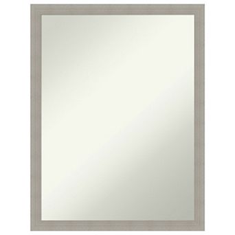 Woodgrain Stripe Grey Non-beveled Wood Bathroom Wall Mirror
