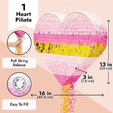 Pink Pull String Heart Pinata For Girls Birthday Party, Small, 16 X 13 X 3 In